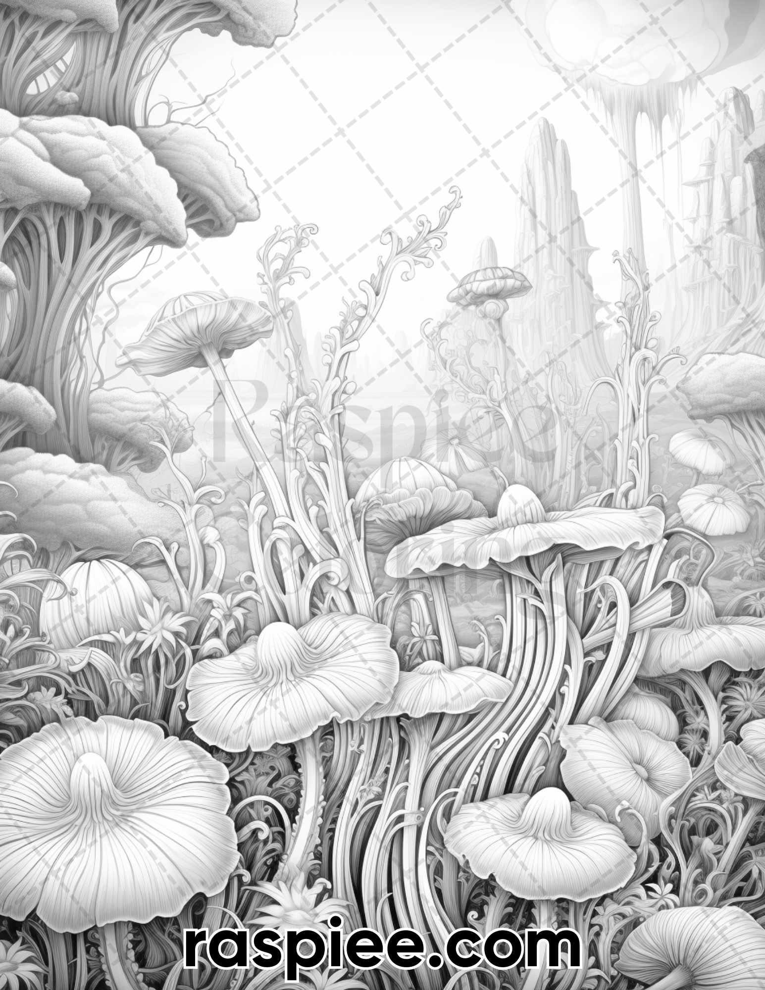 55 Fantasy Flowers Grayscale Coloring Pages for Adults, Printable PDF File Instant Download