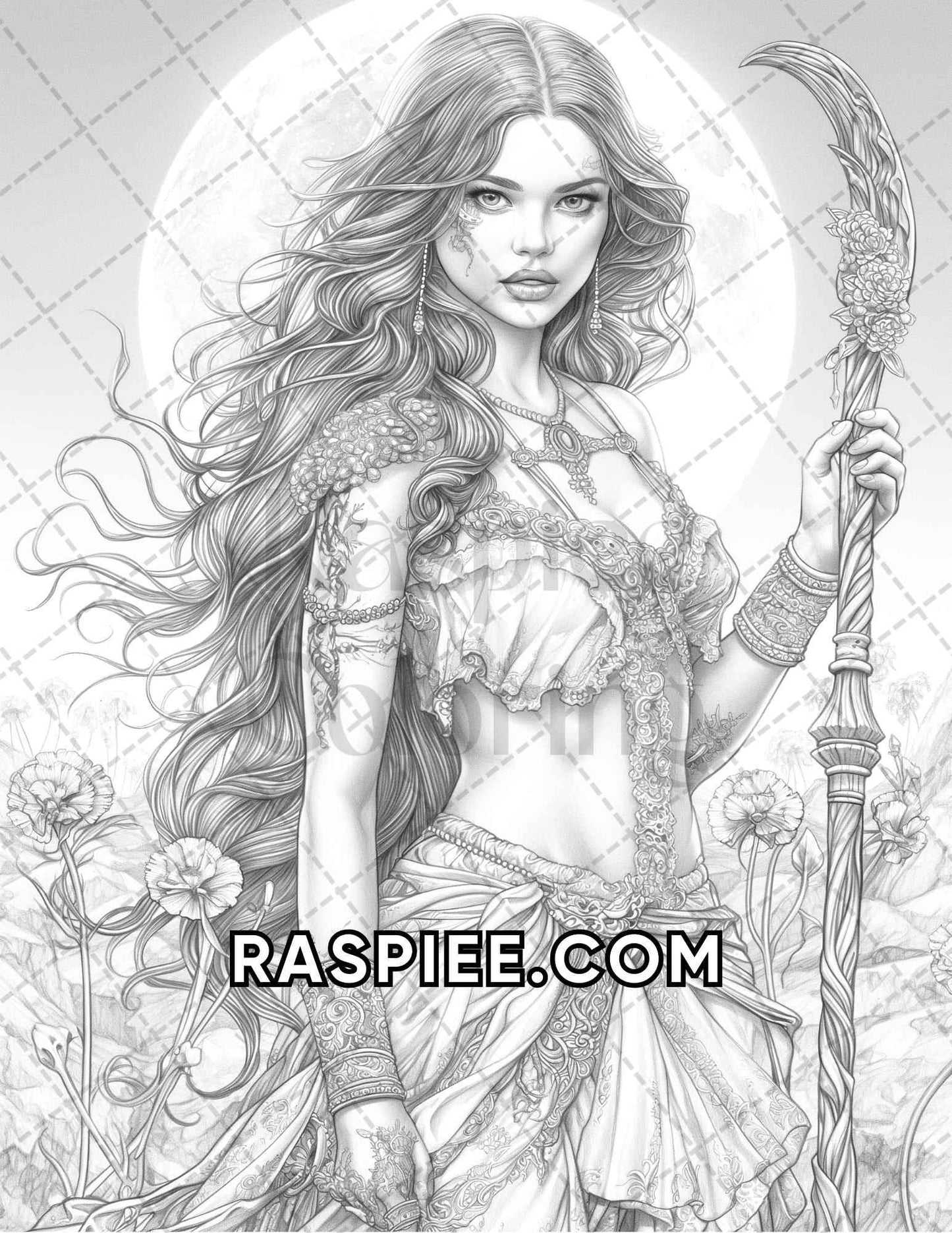 60 Fantasy Beauties Grayscale Adult Coloring Pages Printable PDF Instant Download