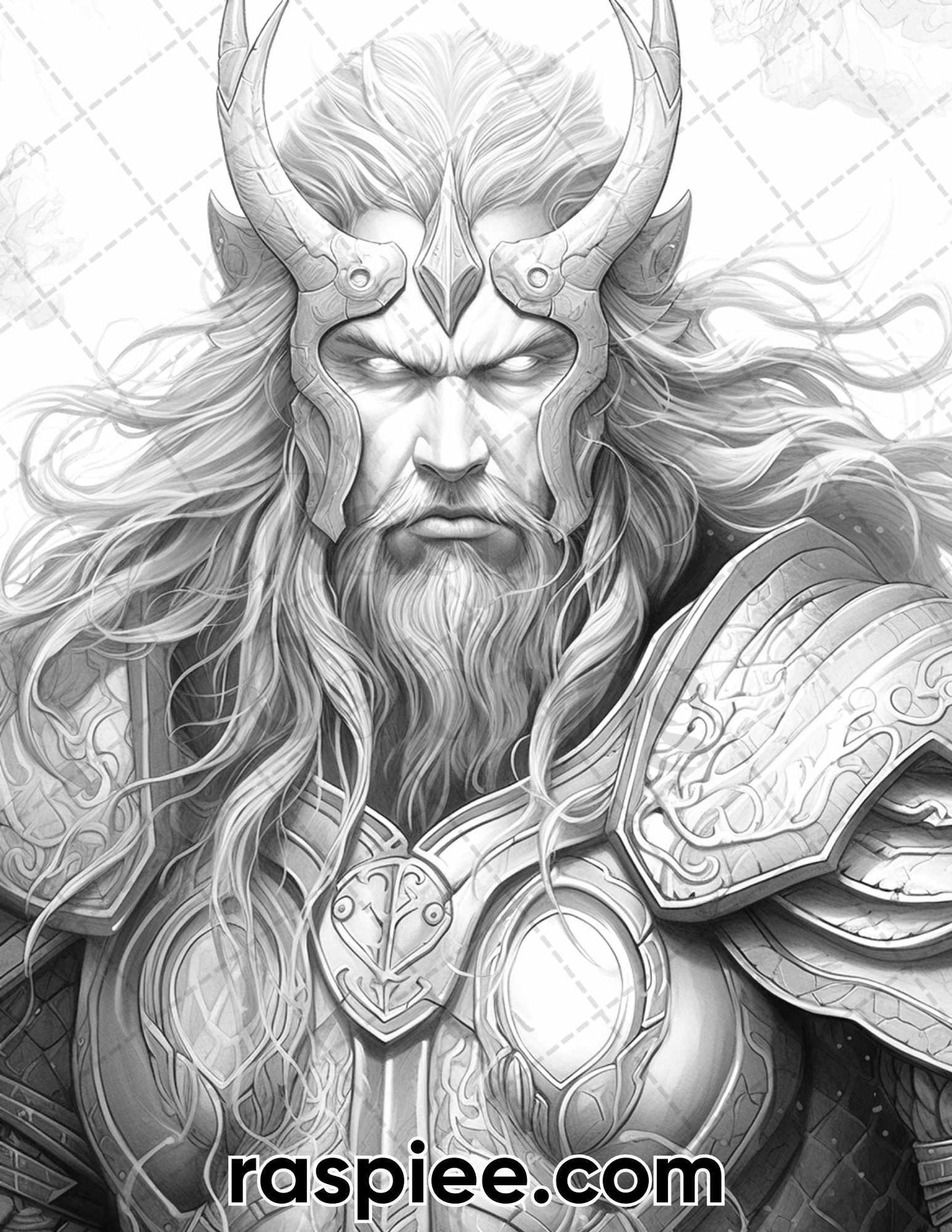 52 Mythology Gods Grayscale Coloring Pages for Adults, Printable PDF Instant Download