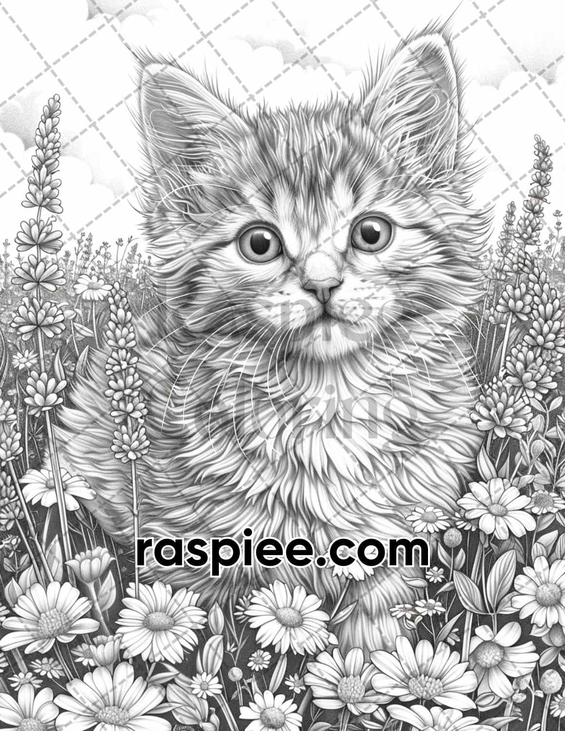77 Baby Animals with Flowers Grayscale Adult Coloring Pages Printable PDF Instant Download