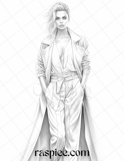 Fashion Show Grayscale Coloring Pages Printable for Adults, PDF File Instant Download