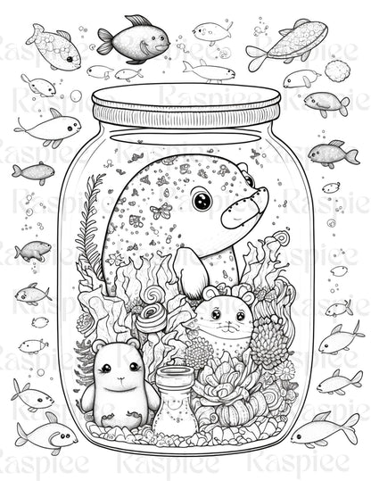 100 Animal in Jar Coloring Pages, Printable Coloring Pages for Kids and Adults, Printable PDF File Instant Download