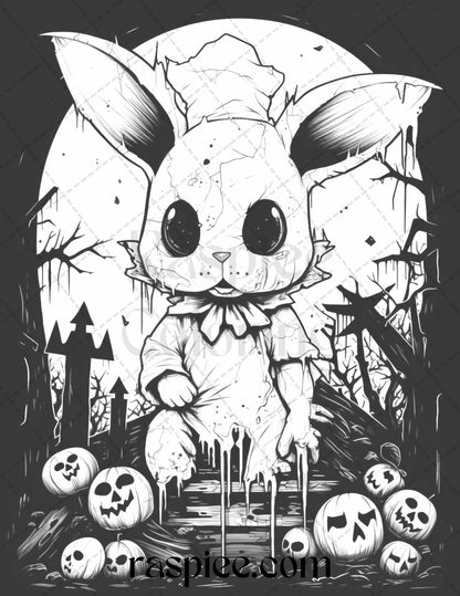 50 Halloween Scary Animals Grayscale Coloring Pages Printable for Adults, PDF File Instant Download