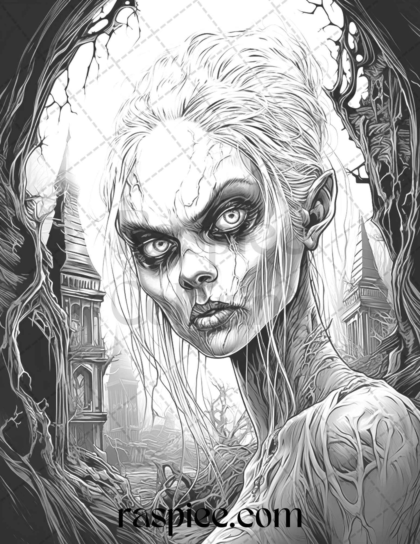60 Halloween Vampire Grayscale Coloring Pages Printable for Adults, PDF File Instant Download