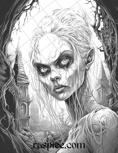 60 Halloween Vampire Grayscale Coloring Pages Printable for Adults, PDF File Instant Download