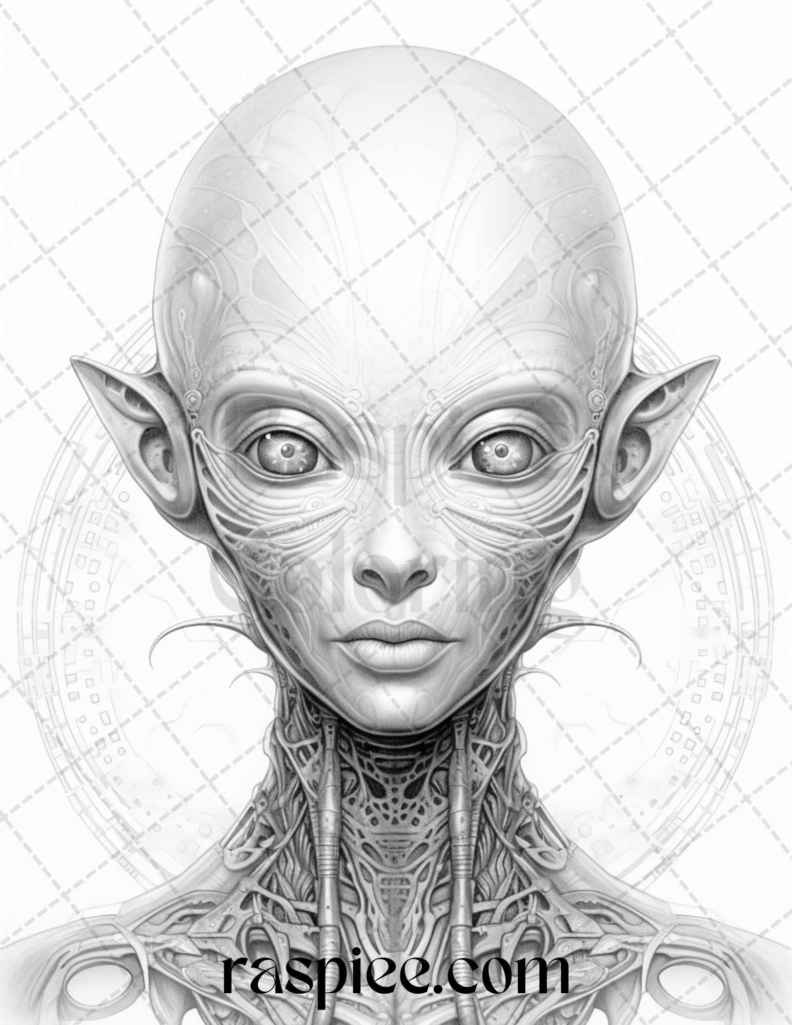 65 Alien Portrait Grayscale Coloring Pages for Adults, Printable PDF File Instant Download