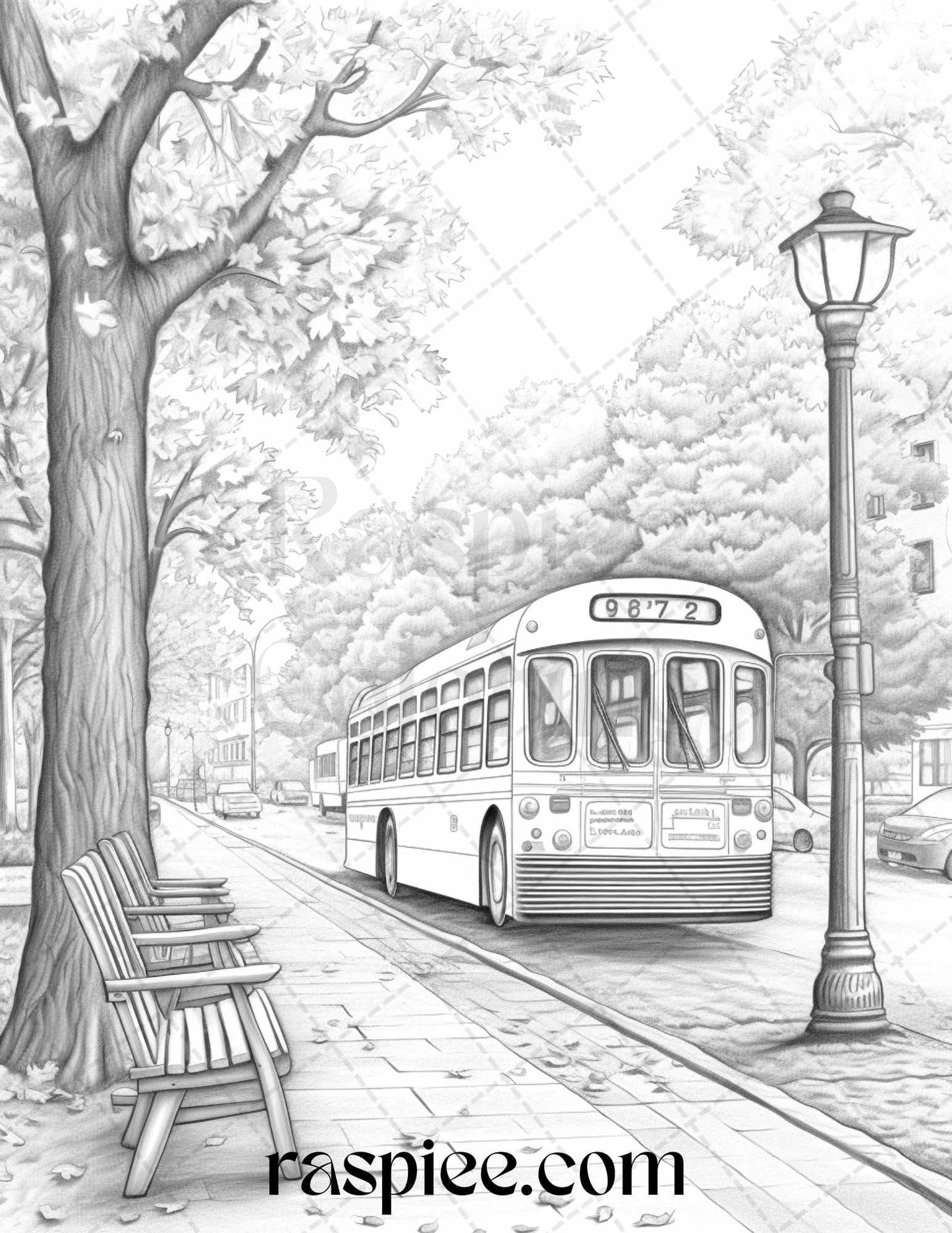Autumn Scenery Grayscale Coloring Pages Printable for Adults, PDF File Instant Download