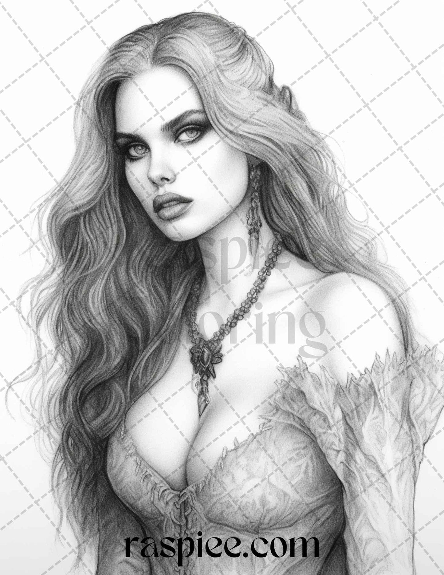 Bewitching Vampires Grayscale Coloring Pages Printable for Adults, PDF File Instant Download