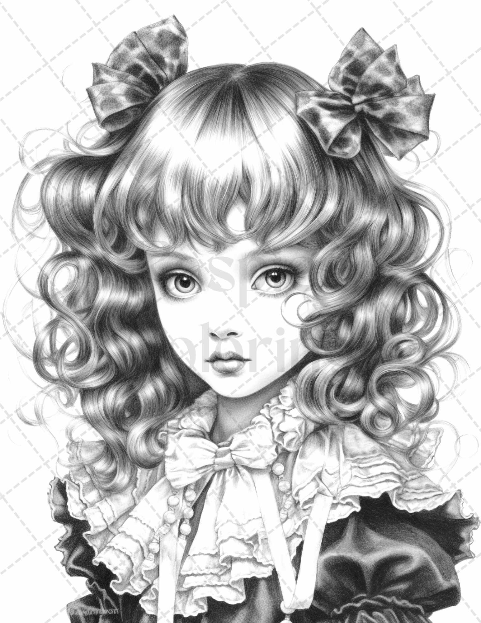 60 Adorable Gothic Girls Grayscale Coloring Pages Printable for Adults, PDF File Instant Download