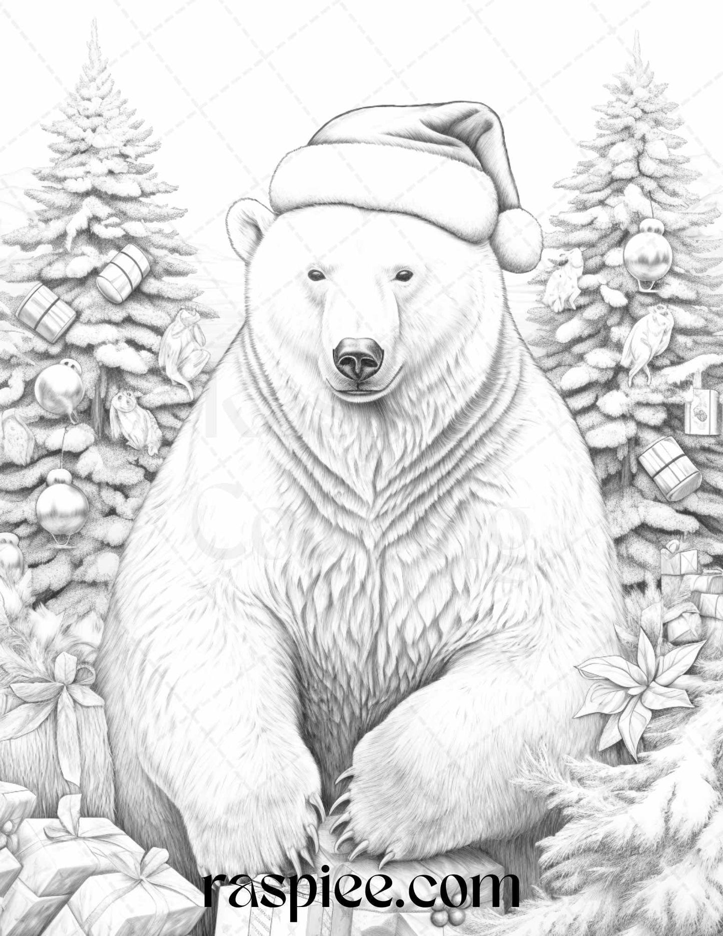 70 Christmas Animals Grayscale Coloring Pages Printable for Adults, PDF File Instant Download