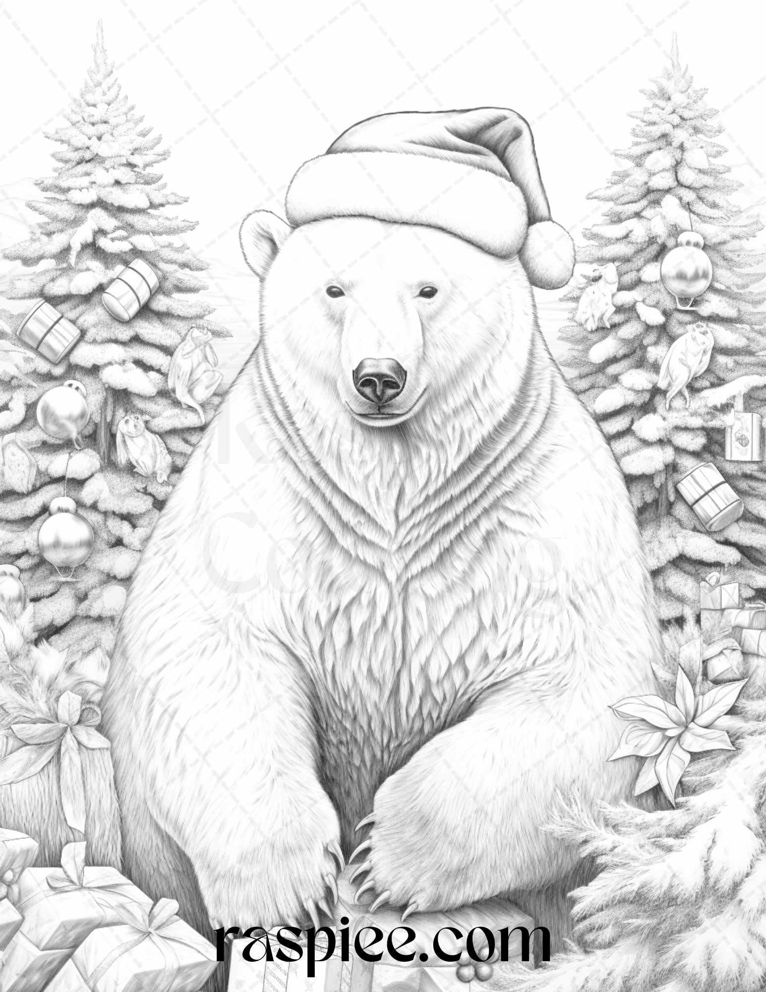 70 Christmas Animals Grayscale Coloring Pages Printable for Adults, PDF File Instant Download