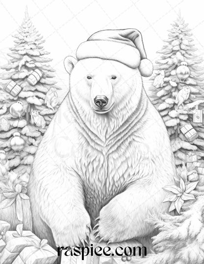 70 Christmas Animals Grayscale Coloring Pages Printable for Adults, PDF File Instant Download