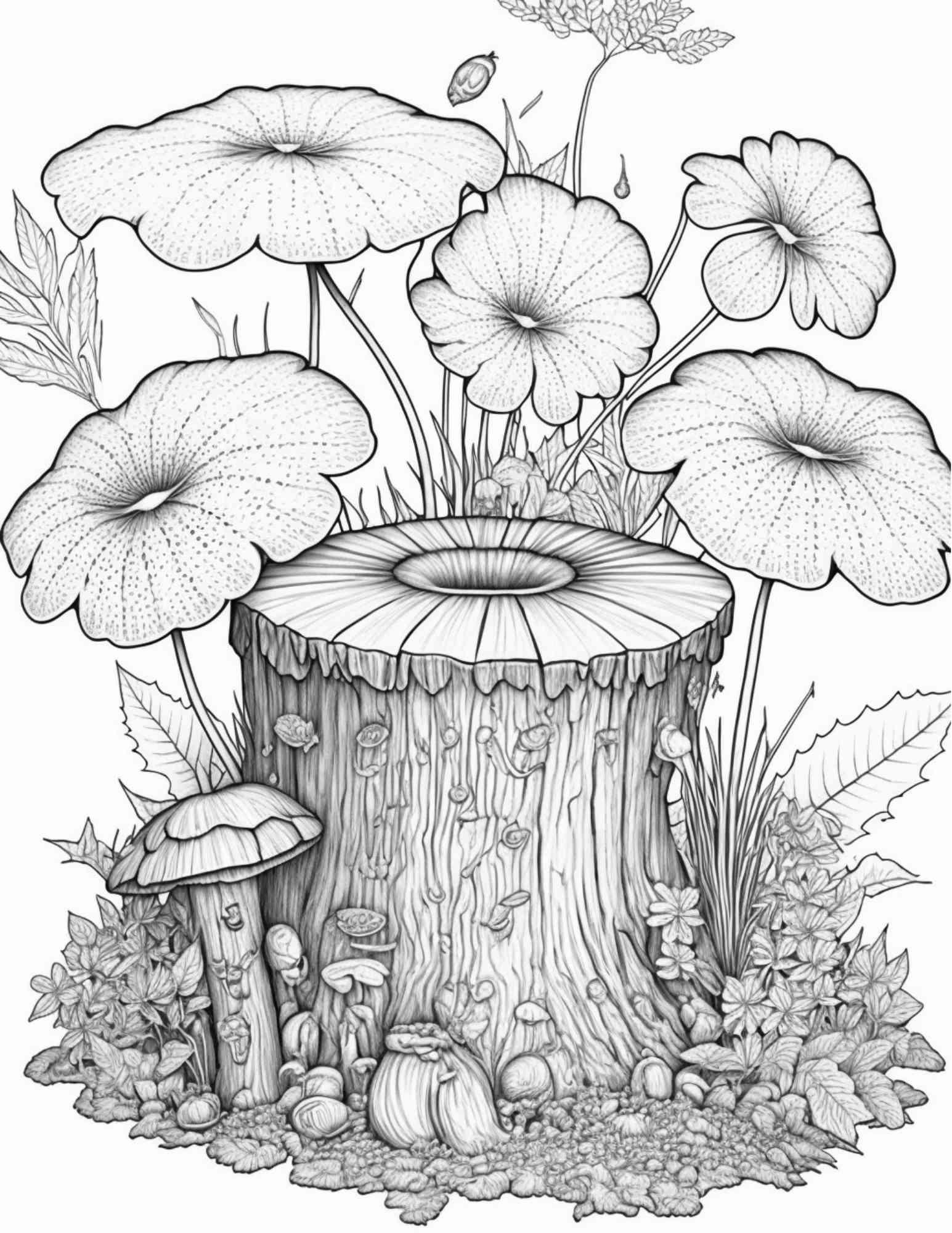 100 Mushroom Forest Coloring Pages Printable for Adults and Kids, Grayscale Coloring Book, Printable PDF File Instant Download