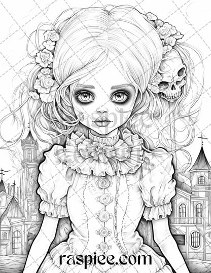 50 Scary Victorian Dolls Grayscale Coloring Pages Printable for Adults, PDF File Instant Download