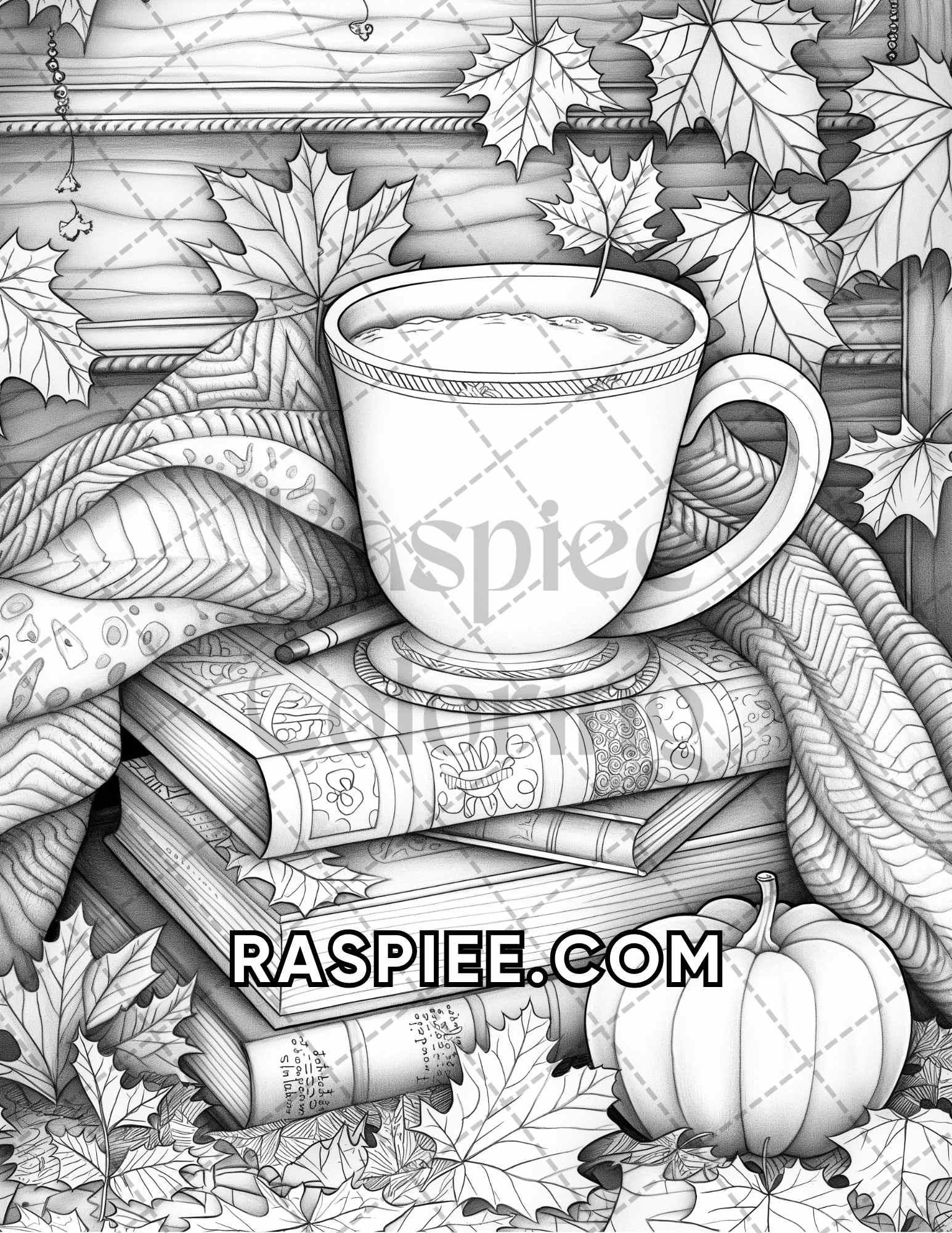 60 Relaxing Autumn Grayscale Adult Coloring Pages Printable PDF Instant Download