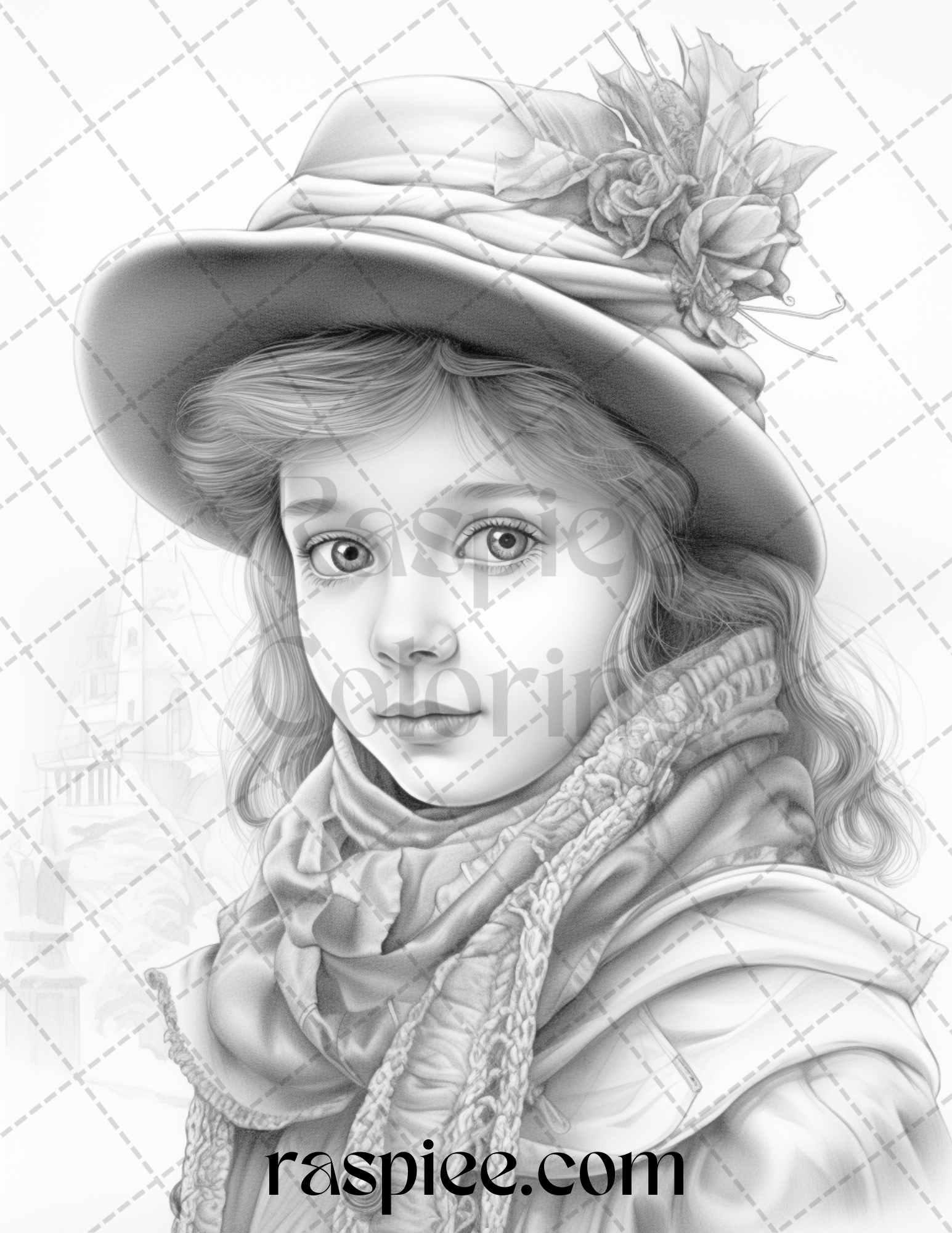 60 Victorian Winter Portrait Grayscale Coloring Pages Printable for Adults, PDF File Instant Download