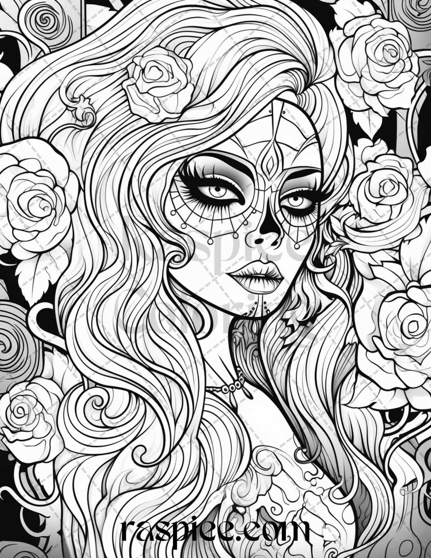 50 Spooky Miss Nightmare Grayscale Coloring Pages Printable for Adults, PDF File Instant Download