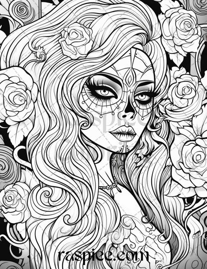 50 Spooky Miss Nightmare Grayscale Coloring Pages Printable for Adults, PDF File Instant Download
