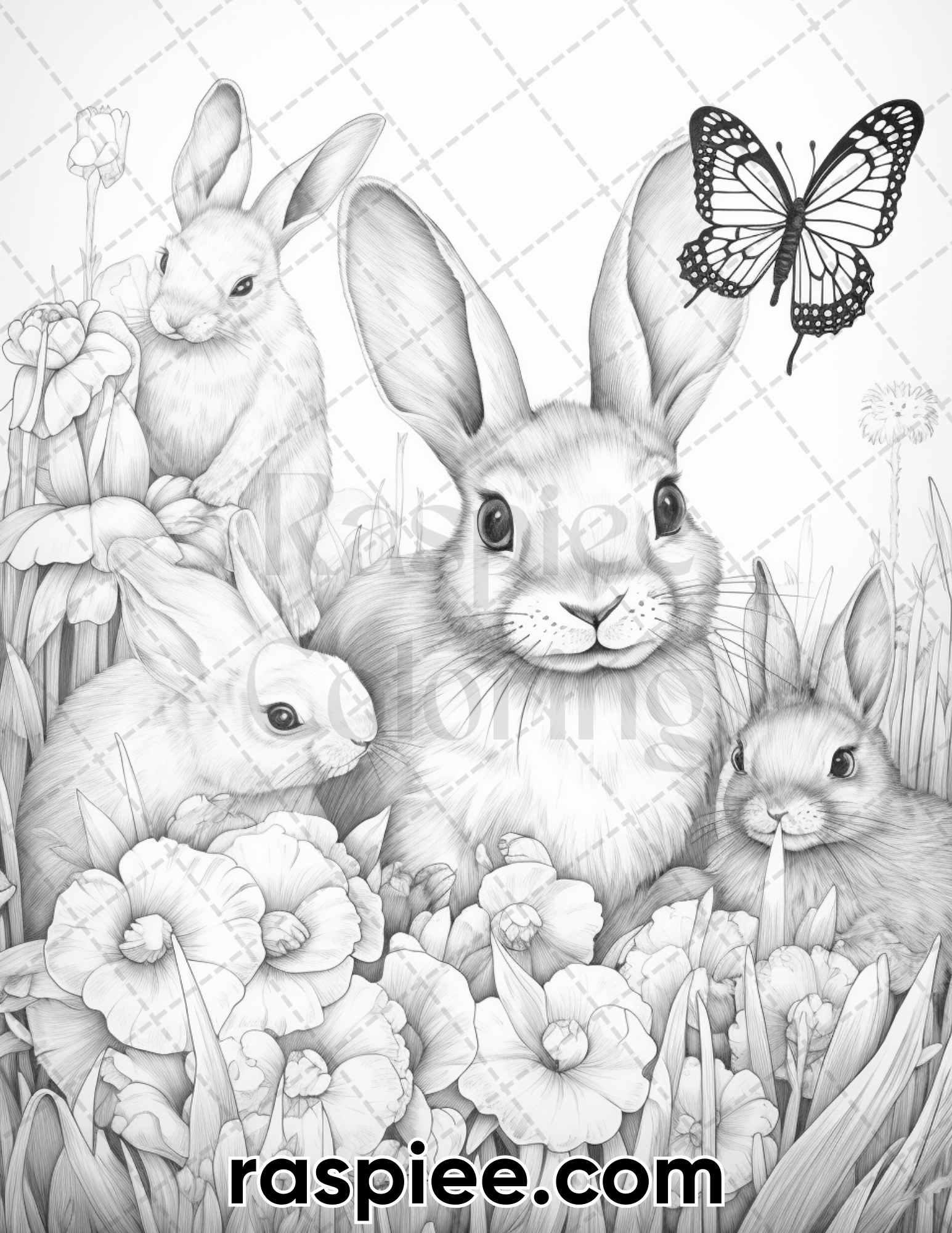 55 Enchanting Spring Animals Grayscale Adult Coloring Pages, Printable PDF Instant Download
