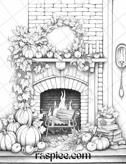 Autumn Vibes Grayscale Coloring Pages Printable for Adults, PDF File Instant Download