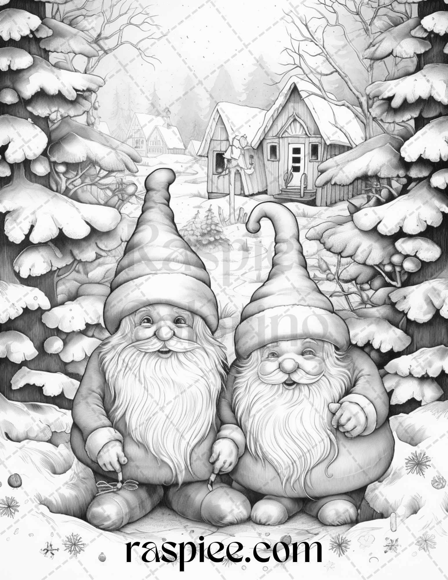 60 Christmas Gnomes Grayscale Coloring Pages Printable for Adults and Kids, PDF File Instant Download