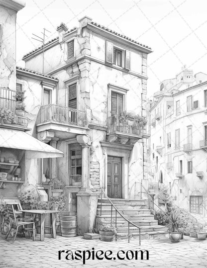Roman Architecture Grayscale Coloring Pages Printable for Adults, PDF File Instant Download