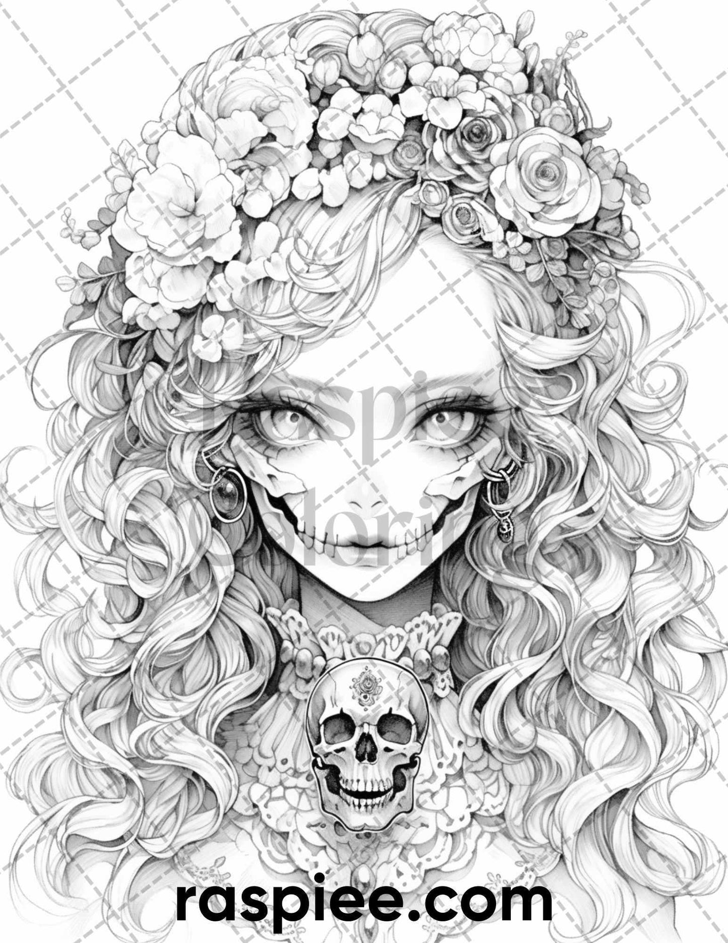 60 Horror Beauties Grayscale Coloring Pages Printable for Adults, PDF File Instant Download