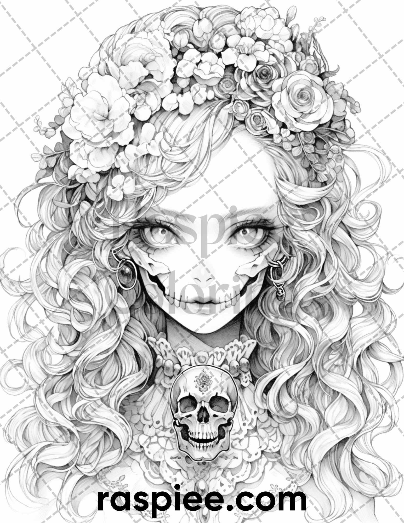 60 Horror Beauties Grayscale Coloring Pages Printable for Adults, PDF File Instant Download
