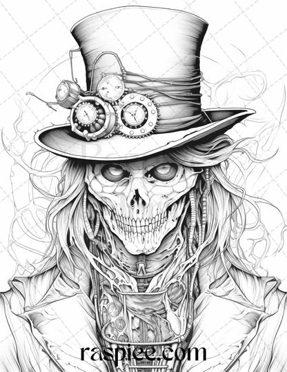 53 Scary Steampunk Scarecrows Grayscale Coloring Pages Printable for Adults, PDF File Instant Download