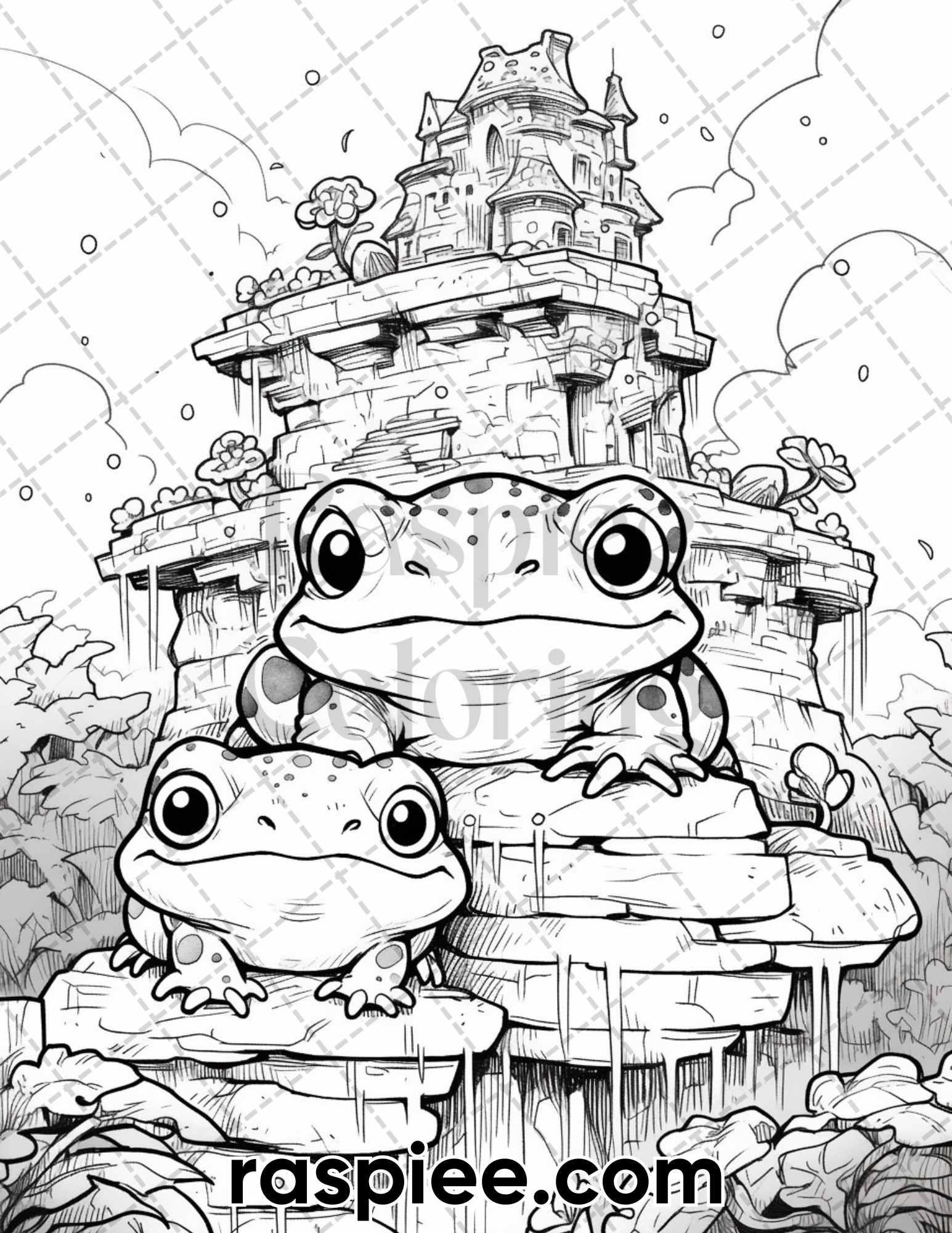 50 The Frog Kingdom Grayscale Coloring Pages for Adults, Printable PDF Instant Download
