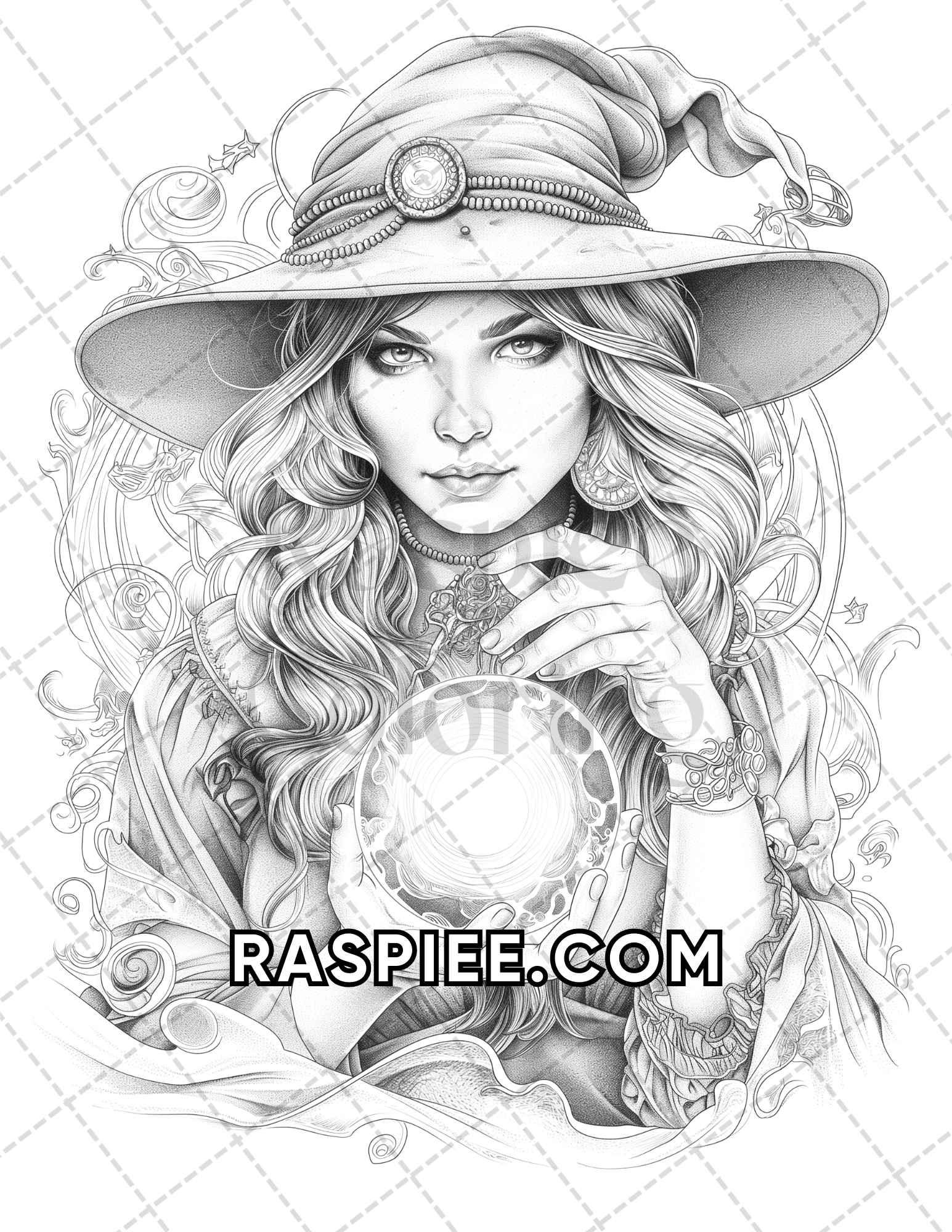 60 Fantasy Beauties Grayscale Adult Coloring Pages Printable PDF Instant Download