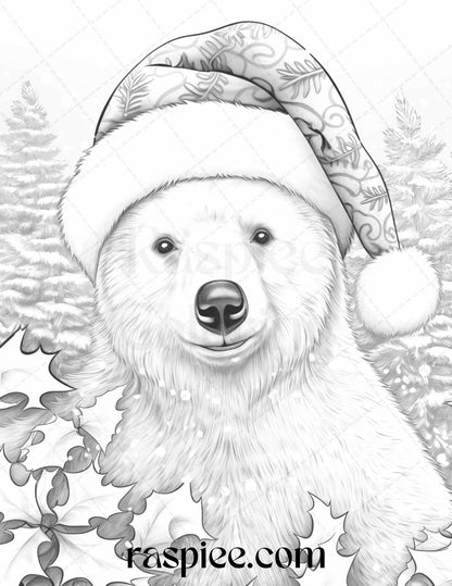 70 Christmas Animals Grayscale Coloring Pages Printable for Adults, PDF File Instant Download