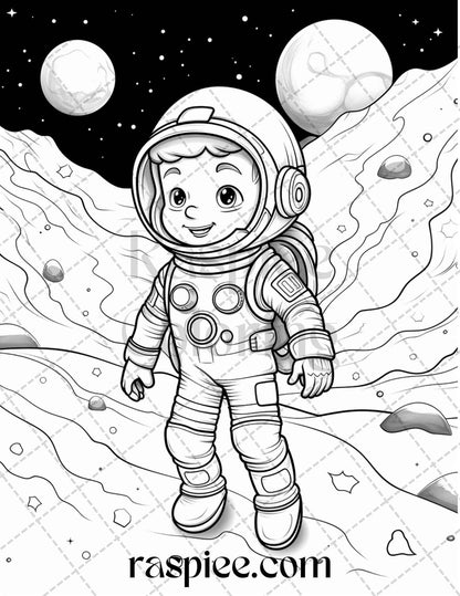 50 Cute Astronaut Adventures Coloring Pages Printable for Kids, PDF File Instant Download