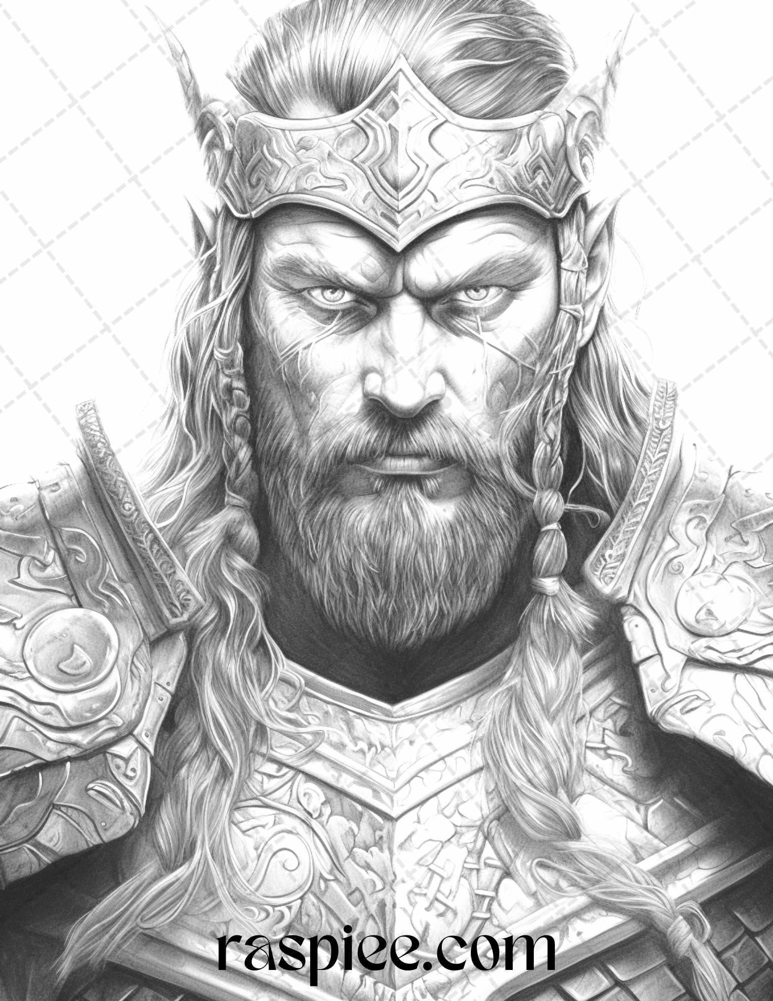 55 Viking Warriors Portrait Grayscale Coloring Pages Printable for Adults, PDF File Instant Download