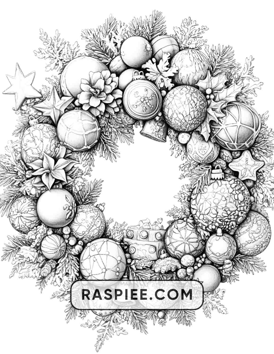 72 Christmas Wreaths Adult Coloring Pages