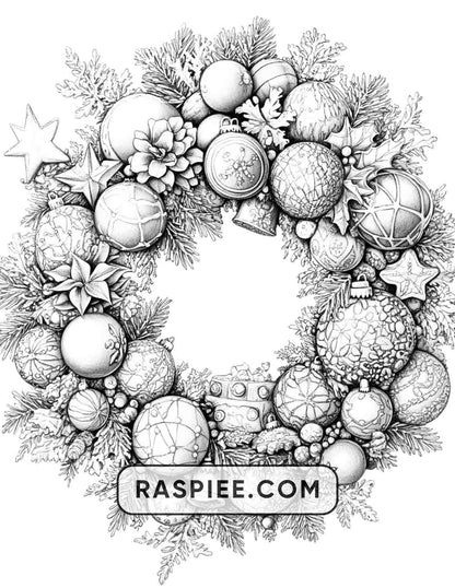 72 Christmas Wreaths Adult Coloring Pages