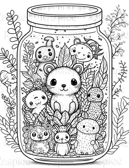 100 Animal in Jar Coloring Pages, Printable Coloring Pages for Kids and Adults, Printable PDF File Instant Download