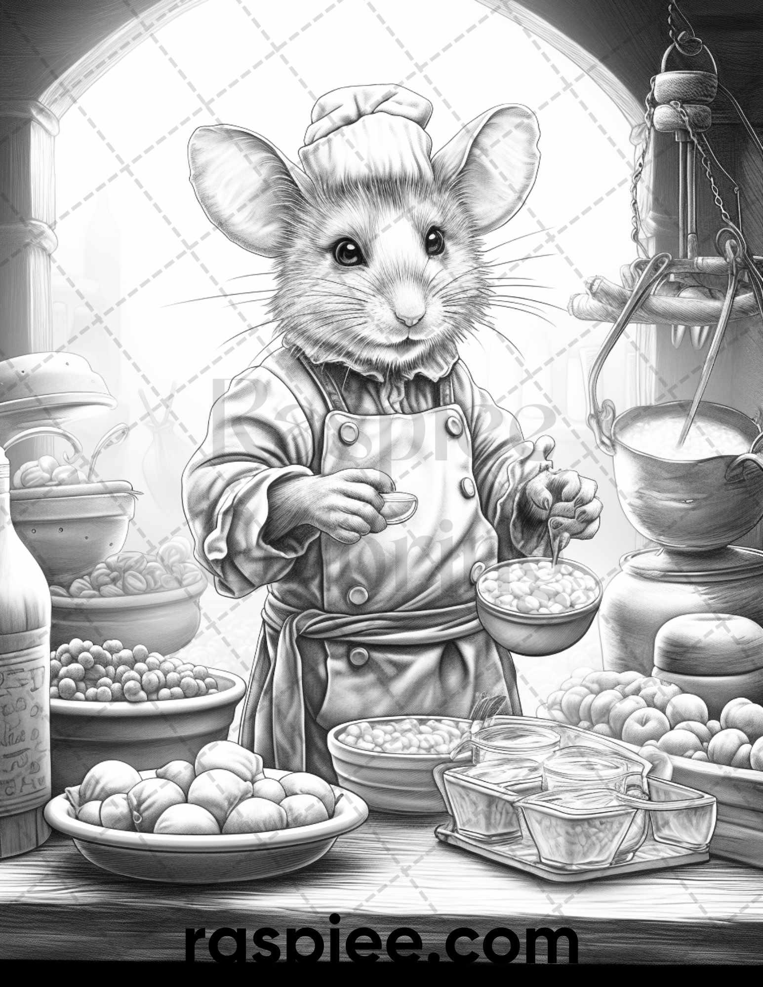 50 Enchanting Fairytale Mice Grayscale Coloring Pages Printable for Adults, PDF File Instant Download