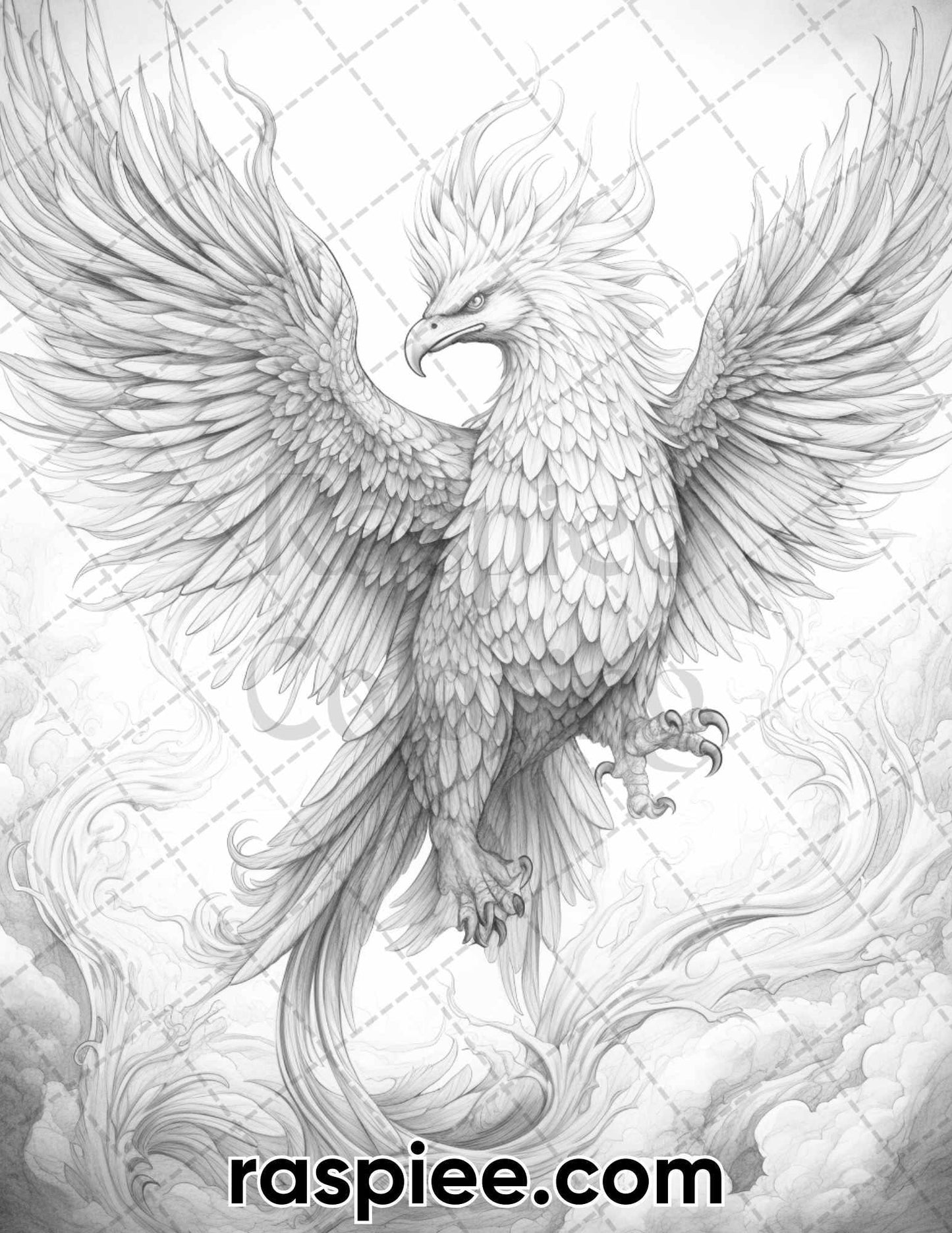 60 Mythical Creatures Grayscale Coloring Pages for Adults, Printable PDF Instant Download