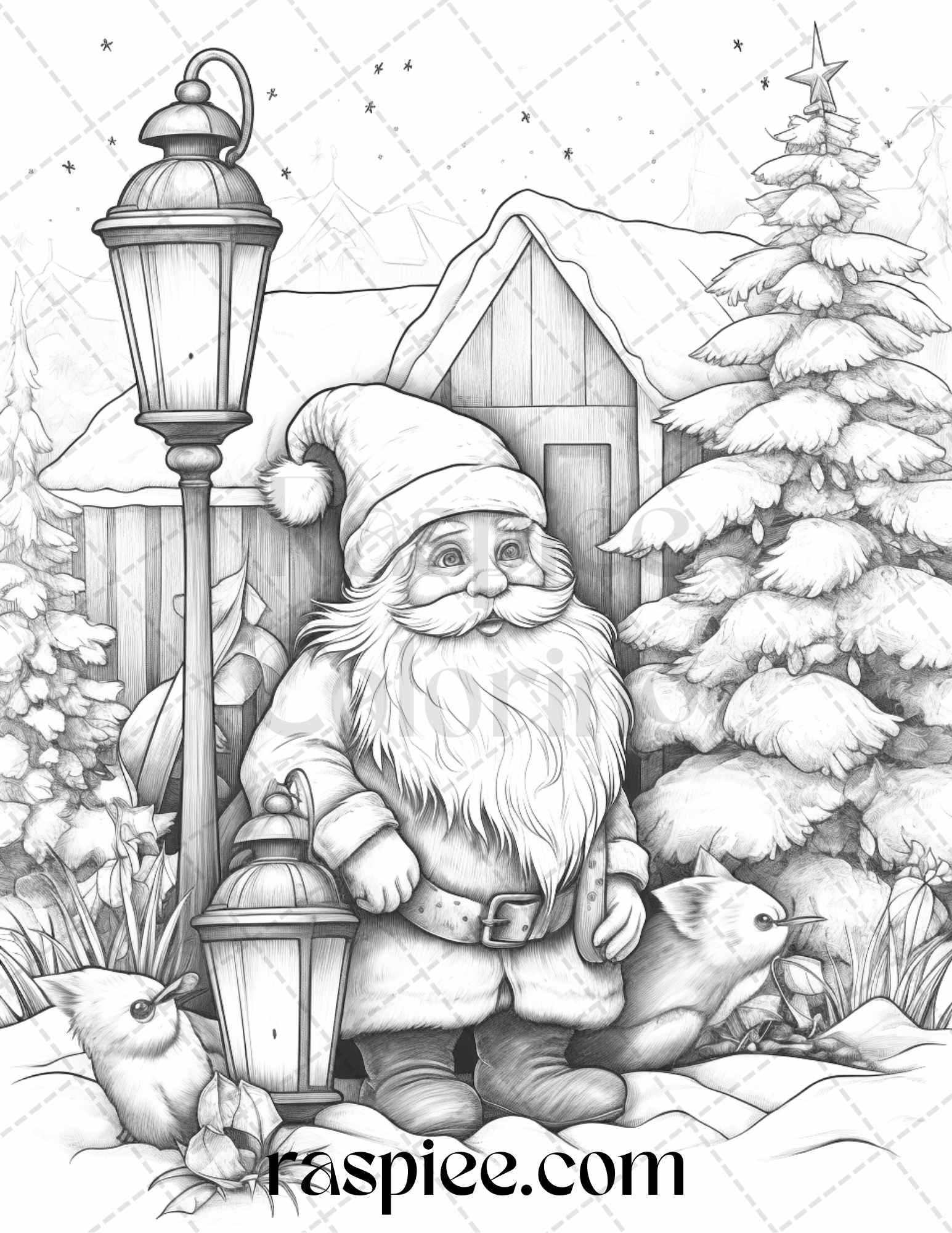 60 Christmas Gnomes Grayscale Coloring Pages Printable for Adults and Kids, PDF File Instant Download