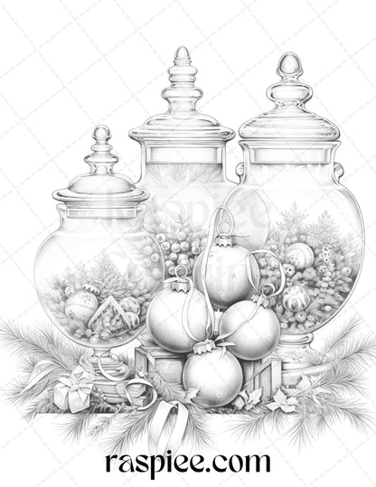90 Merry Christmas Grayscale Coloring Pages Printable for Adults, PDF File Instant Download