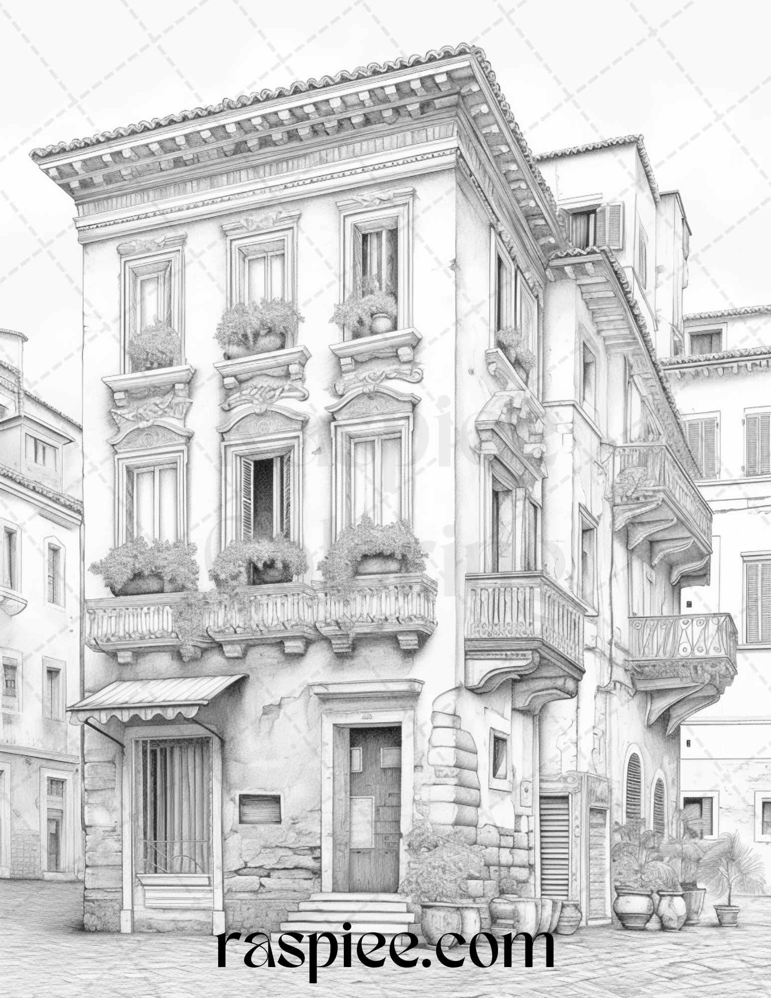 Roman Architecture Grayscale Coloring Pages Printable for Adults, PDF File Instant Download