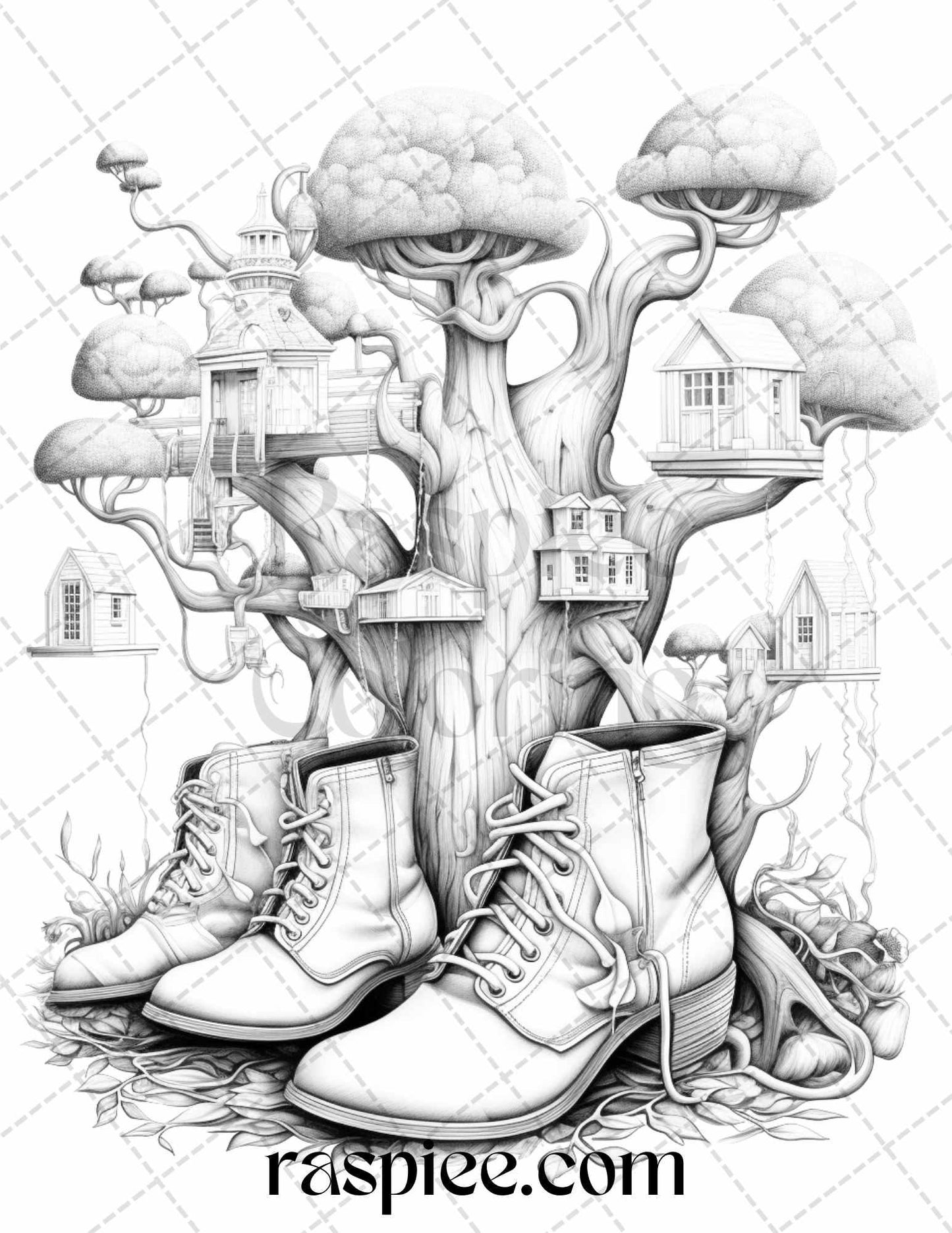 60 Enchanting Surrealism Grayscale Coloring Pages Printable for Adults, PDF File Instant Download
