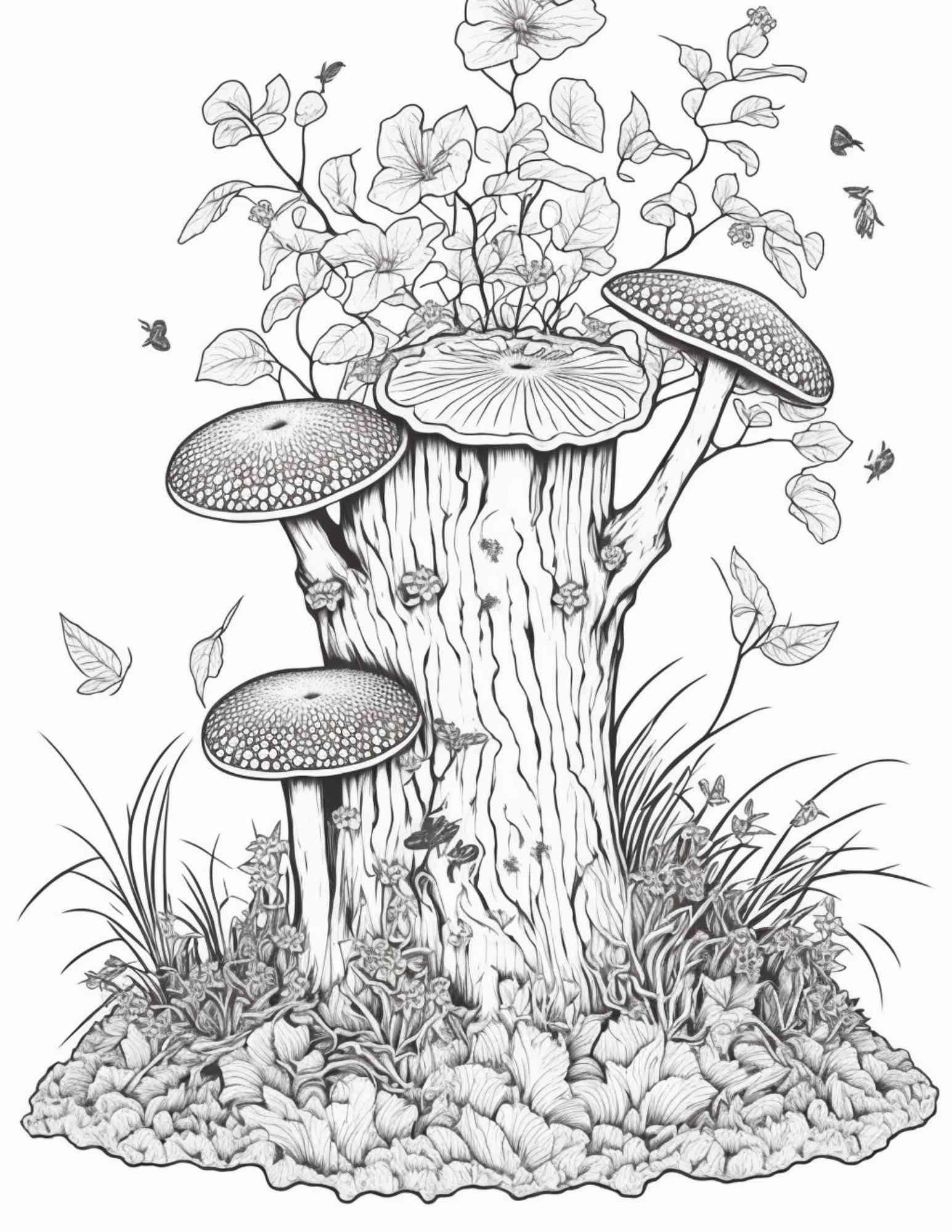 100 Mushroom Forest Coloring Pages Printable for Adults and Kids, Grayscale Coloring Book, Printable PDF File Instant Download