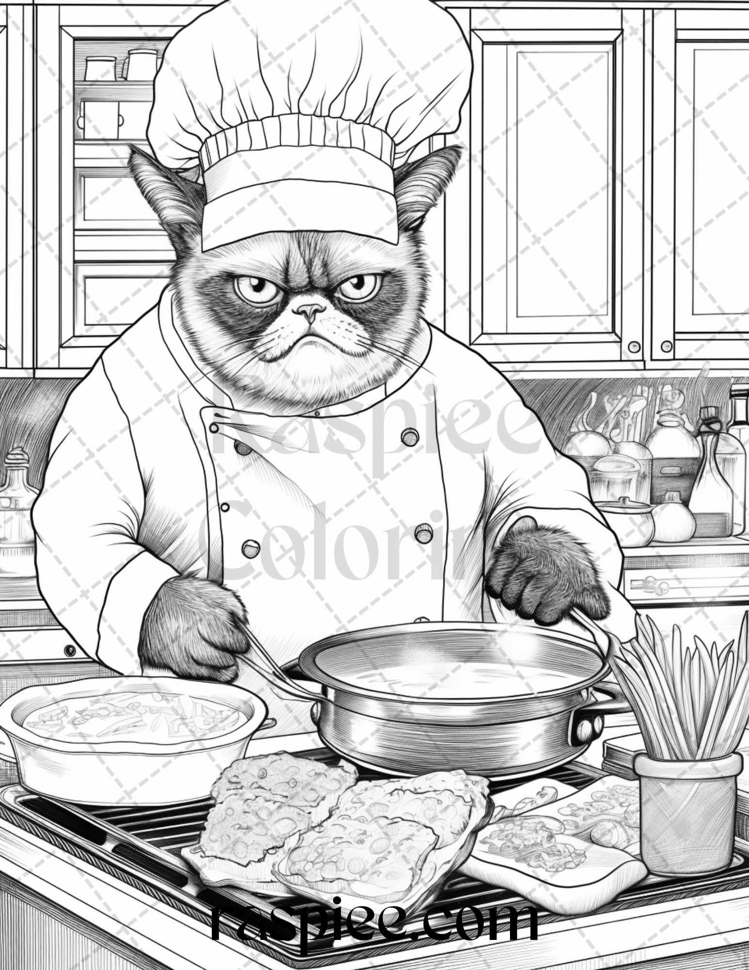 50 Grumpy Cat Grayscale Coloring Pages Printable for Adults, PDF File Instant Download
