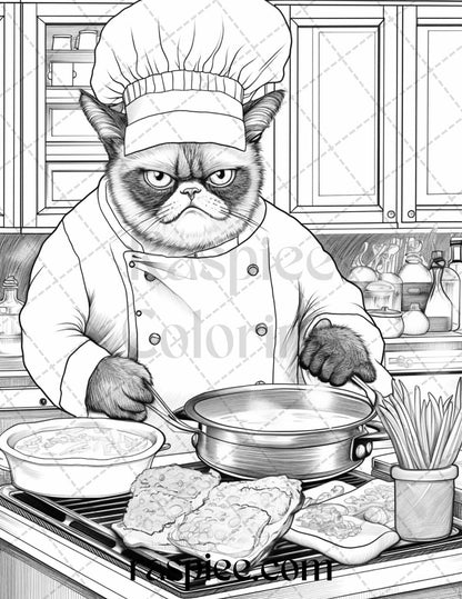 50 Grumpy Cat Grayscale Coloring Pages Printable for Adults, PDF File Instant Download