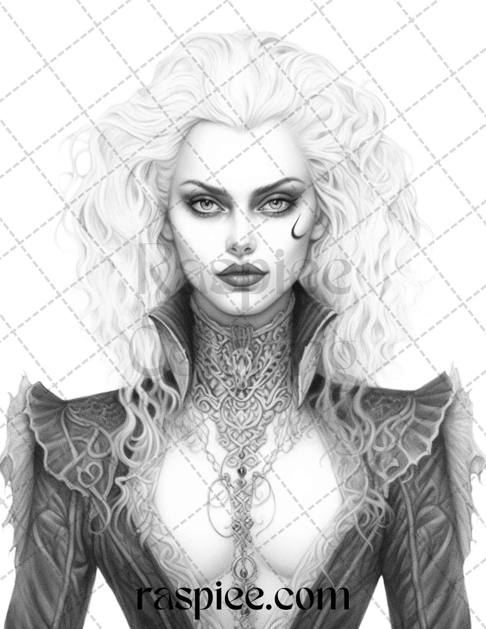 Bewitching Vampires Grayscale Coloring Pages Printable for Adults, PDF File Instant Download
