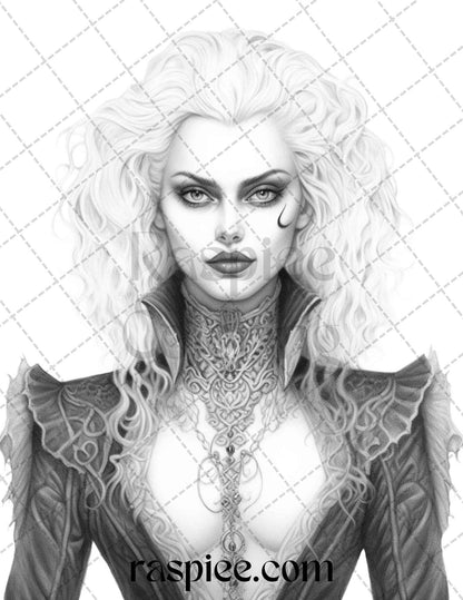 Bewitching Vampires Grayscale Coloring Pages Printable for Adults, PDF File Instant Download