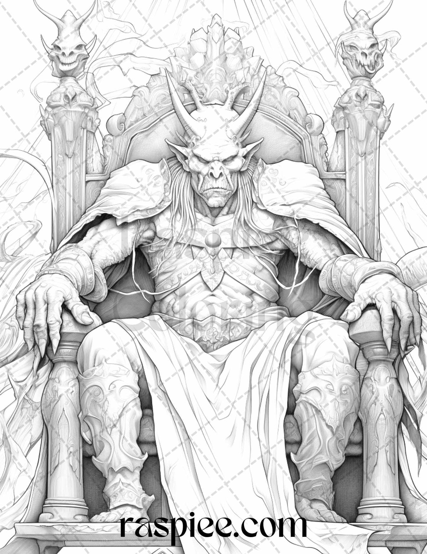50 Halloween Goblin Grayscale Coloring Pages Printable for Adults, PDF File Instant Download