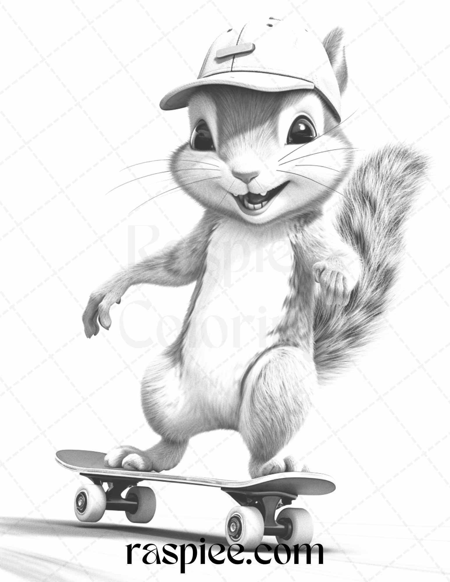 52 Adorable Squirrels Grayscale Coloring Pages Printable for Adults Kids, PDF File Instant Download
